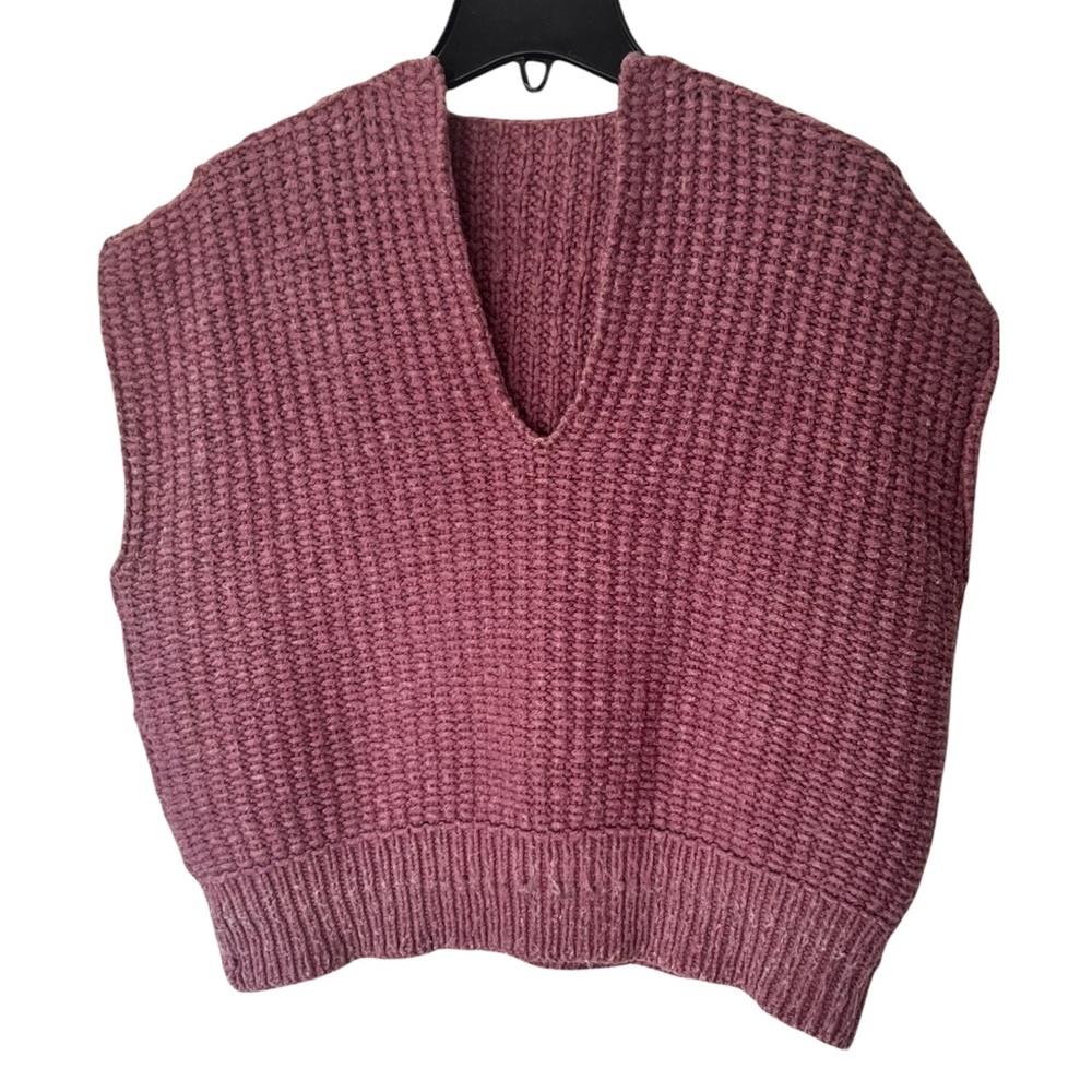 Hand Knit Grandpa Grandma Plum Fuchsia Warm Winter Pullover Sweater Vest EUC M